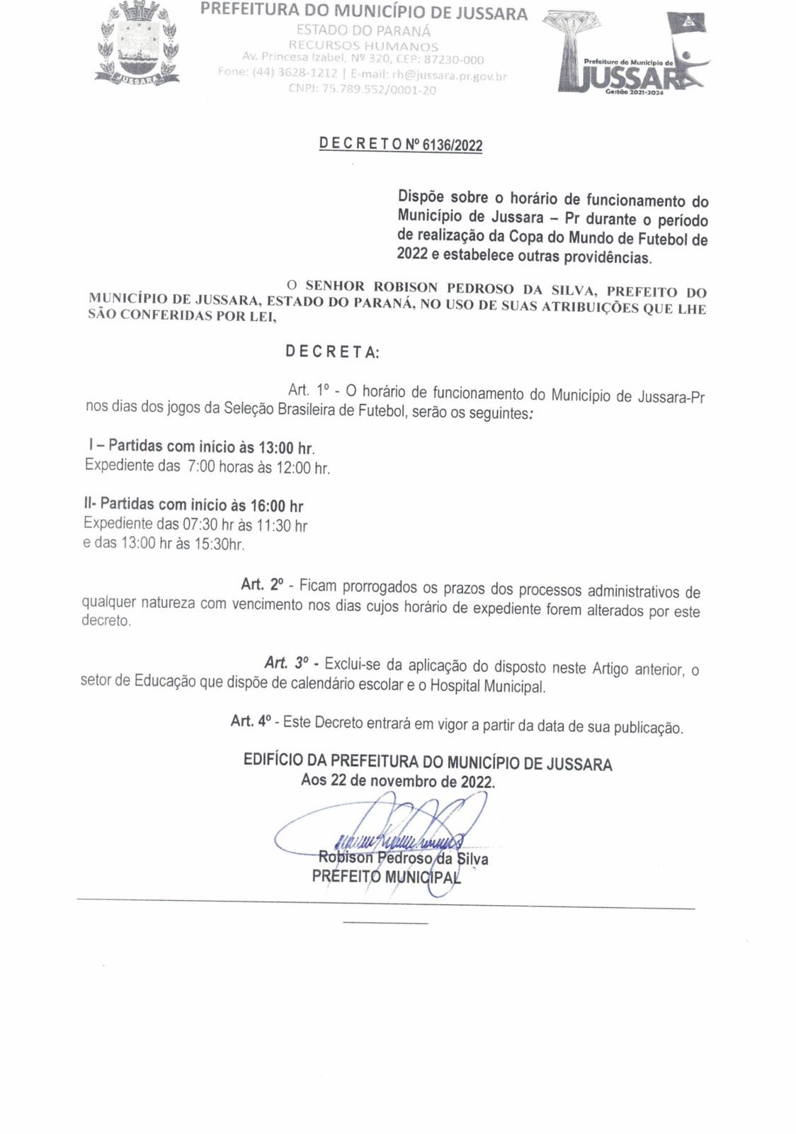 Decreto Municipal estabelece horários especiais em dias de jogos